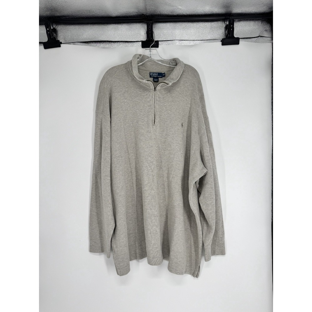 Polo Ralph Lauren Quarter 1/4 Zip Sweater Mens 4XB 4XL Big Knit Light Grey Pony
